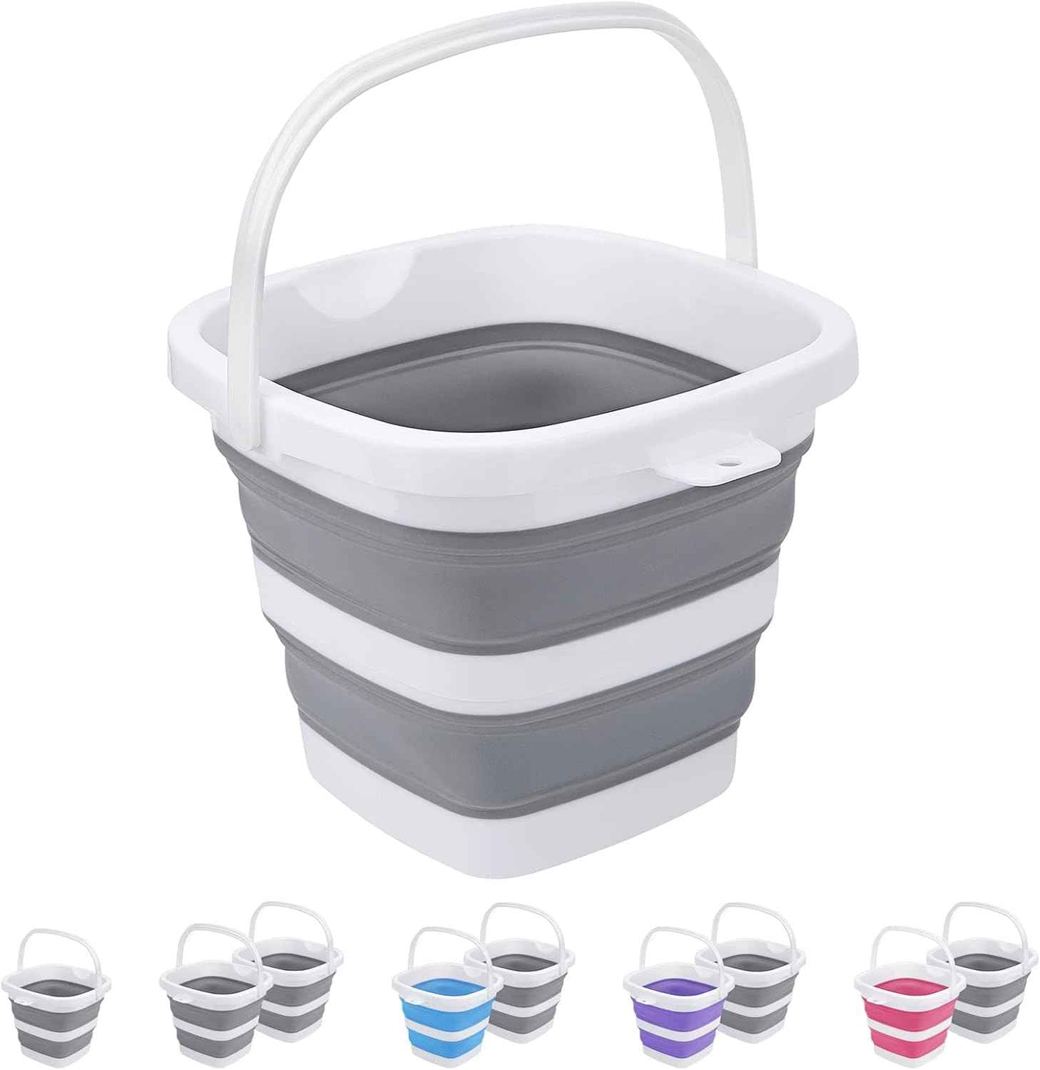 Collapsible Bucket, 5L 1.3Gallon Small Cleaning Mop Buckets for Household Outdoor Car Washing Tub Plastic Foldable Portable Camping Beach Sand Water Pot Pail Space Saving Square