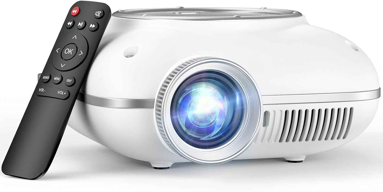 HOMPOW Mini Projector with Two -Way Bluetooth, Portable Projector for Home Theater Use, Support 1080P for Outdoor Projector/Movie Projector Compatible with HDMI, USB, Laptop, TV Stick (Orange)