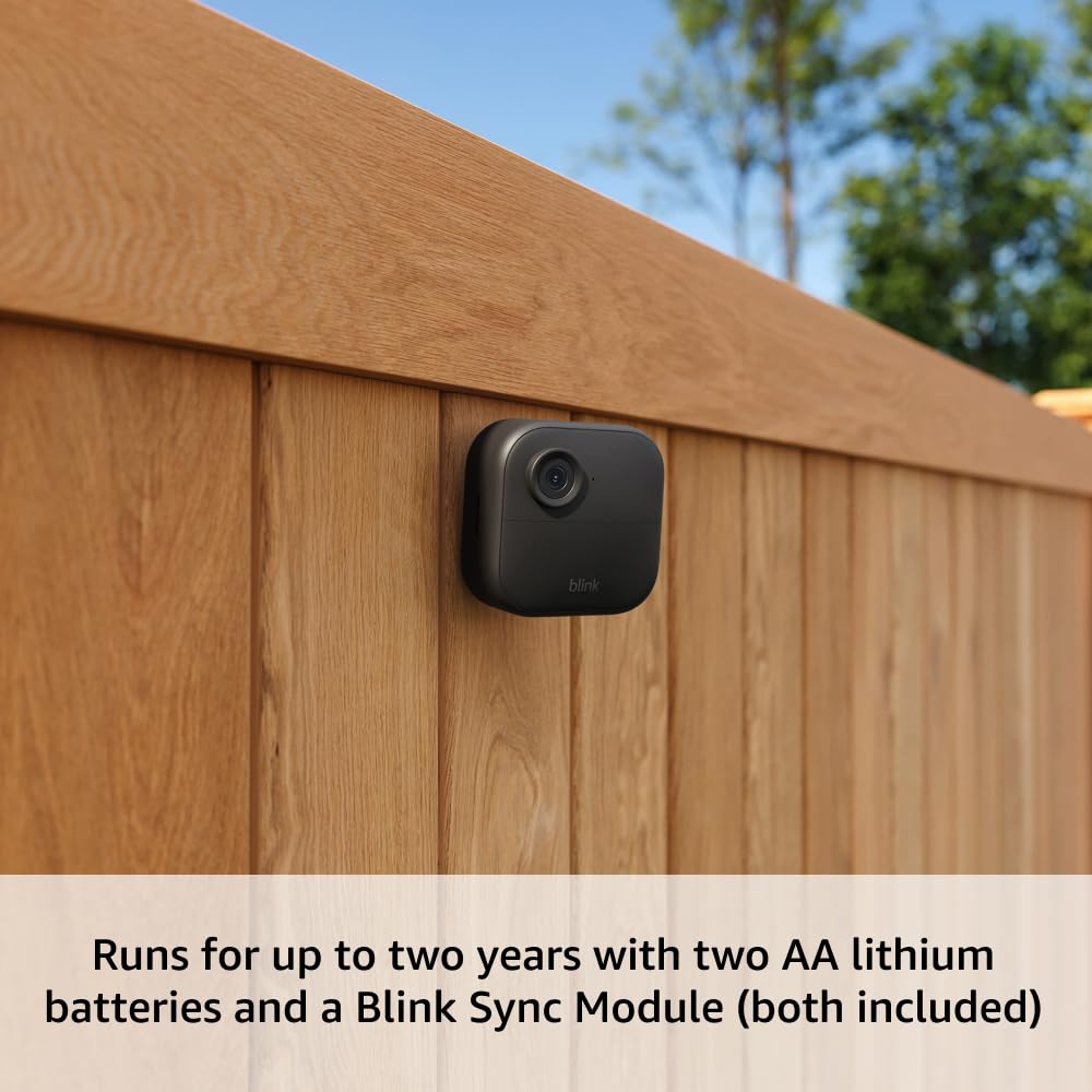 Blink Outdoor 4 – Wireless smart security camera, two-year battery life, 1080p HD day and infrared night live view, two-way talk. Sync Module Core included – 2 camera system