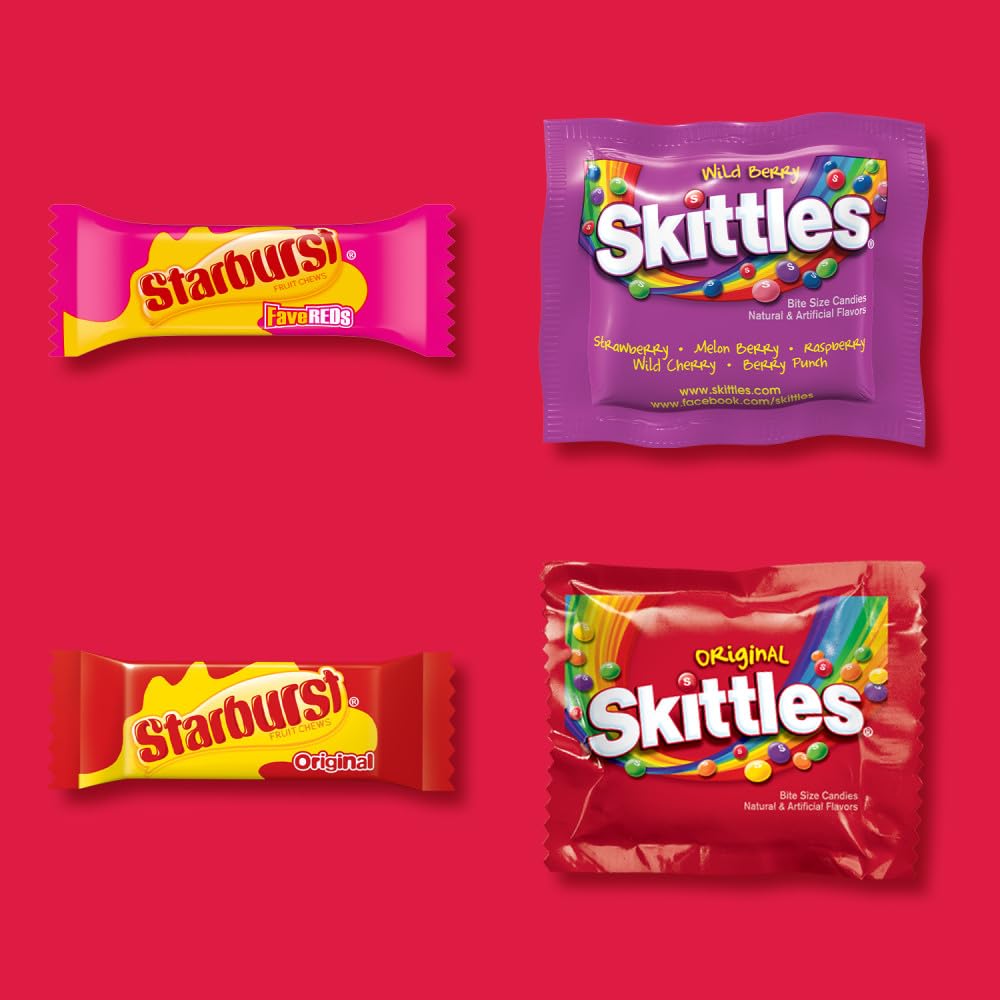 skittles original and starburst fun size chewy candy variety bag, party size, 20.13 oz bulk bag