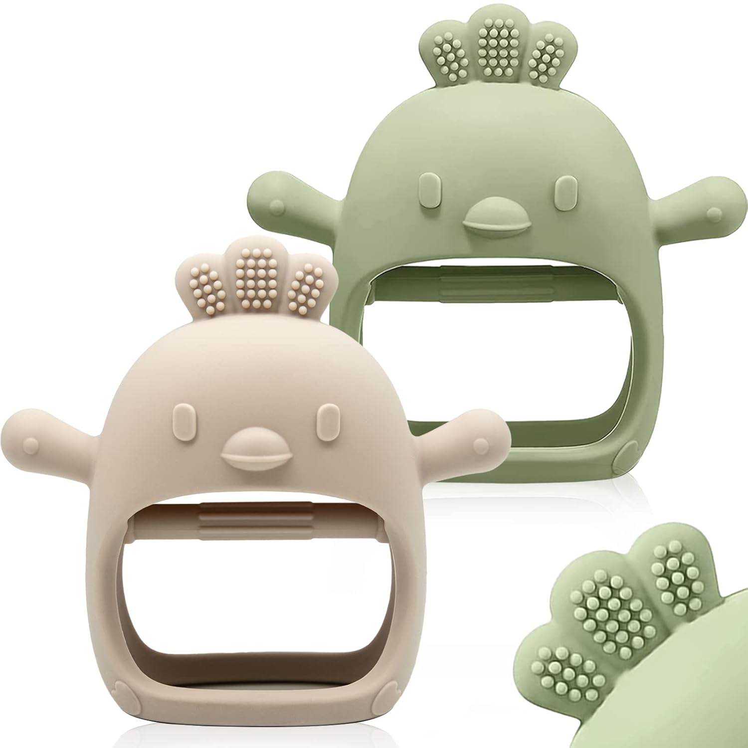 2-pack ChooKaChoo silicone teething mitten for babies over 3 months, anti-dropping, BPA free