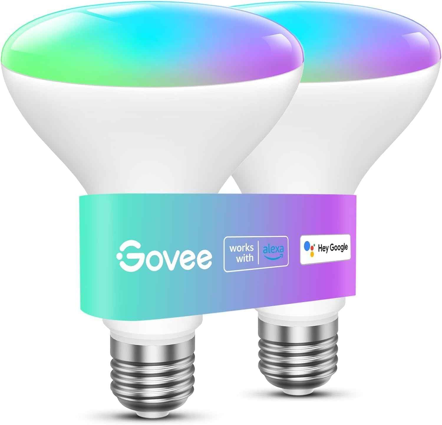 Govee Smart Light Bulbs, 1200 Lumens Dimmable BR30 Bulbs, RGBWW Color Changing Light Bulb, Flood Light Bulbs Work with Alexa, Google Assistant, WiFi & Bluetooth LED Bulbs, Music Sync, 2 Pack