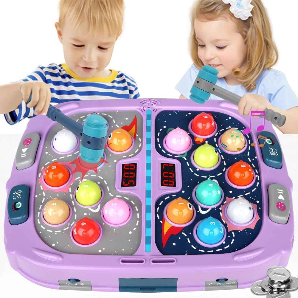 Whack Game Mole for Toddlers, Toys for 3-12 Year Old Boys and Girls, Pounding Game for Kids,Gifts for 3 4 5 6+ Year Old Boys, Interactive Educational Toy with Sound and Light,PK Mode with 2 Hammers
