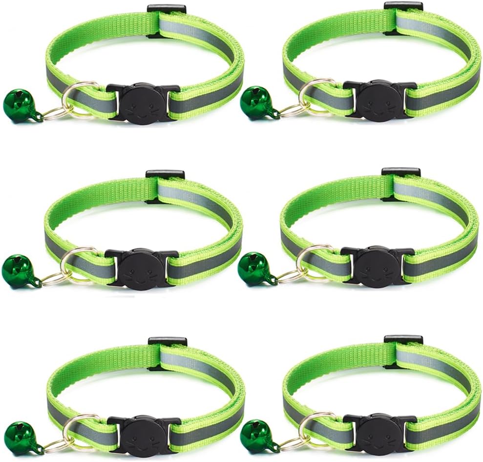 Nylon 6 Pack Reflective Cat Collar with Bell and Breakaway Buckle Adjustable 19-32cm Mixed Colors