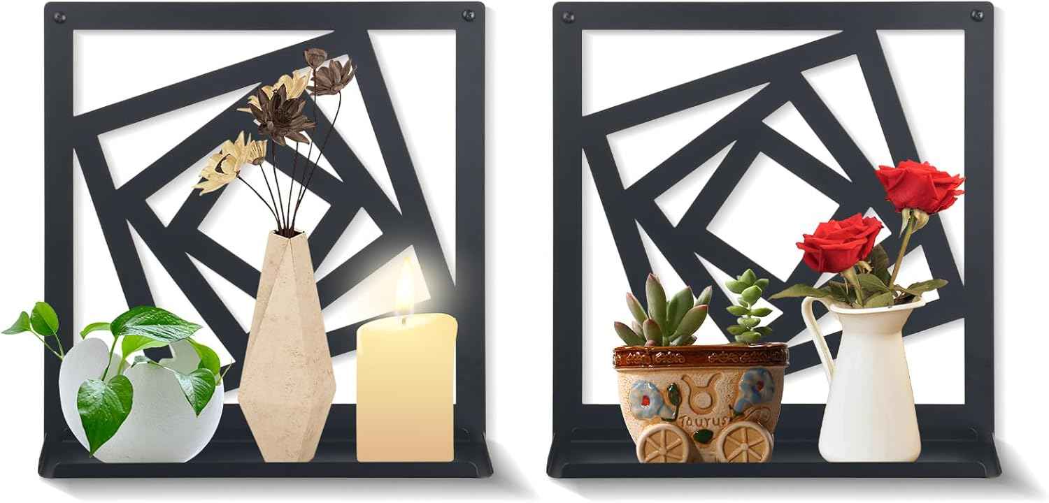 2Pcs Black Metal Wall Art Decor Farmhouse Black Candle Holder Minimalist Wall Art Retro Bathroom Decor Rustic Wall Decoration for Bathroom Living Room Bedroom (Farmhouse)