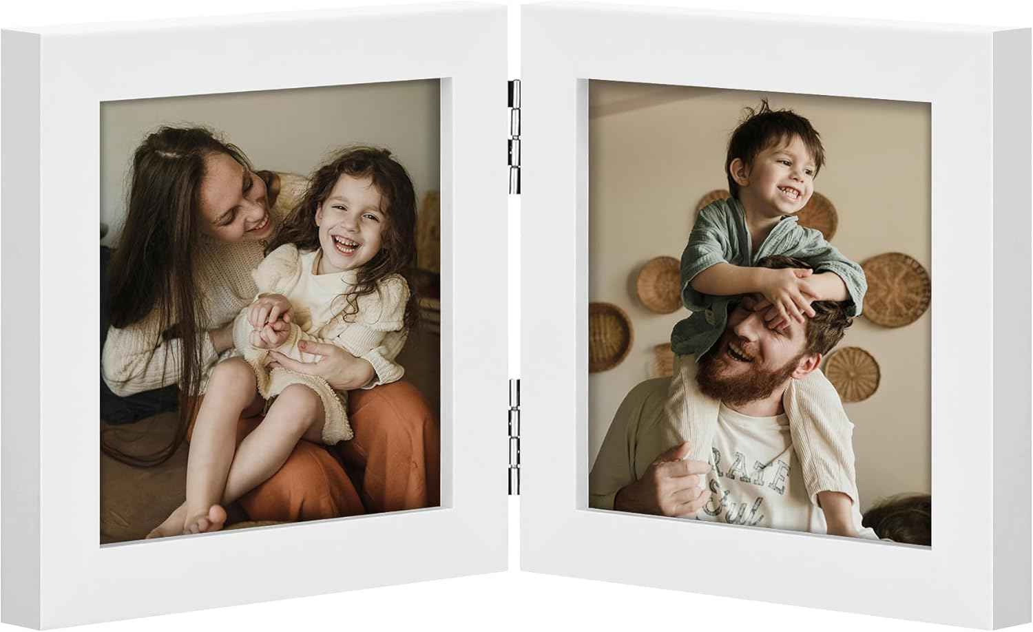 decorUhome Double 4x6 Picture Frame Vertical, Engineered Wood Bifold Photo Frame with Plexiglass for Tabletop Display, 4x6, Black