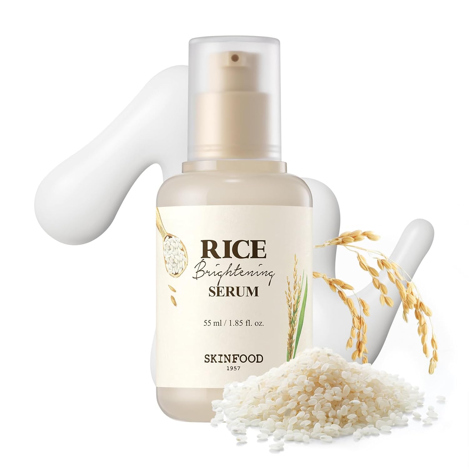 skinfood rice daily serum, 55ml/1.86fl.oz, korean skincare facial essence for glow glass skin, fermented natural rice water milk