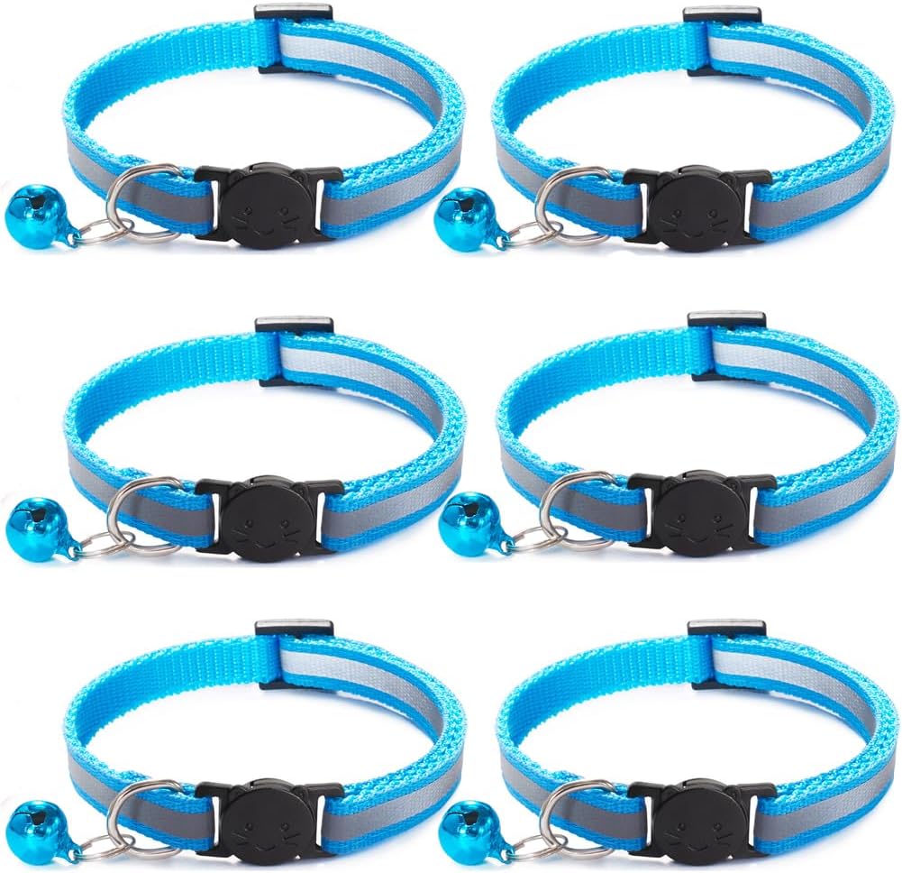 Nylon 6 Pack Reflective Cat Collar with Bell and Breakaway Buckle Adjustable 19-32cm Mixed Colors