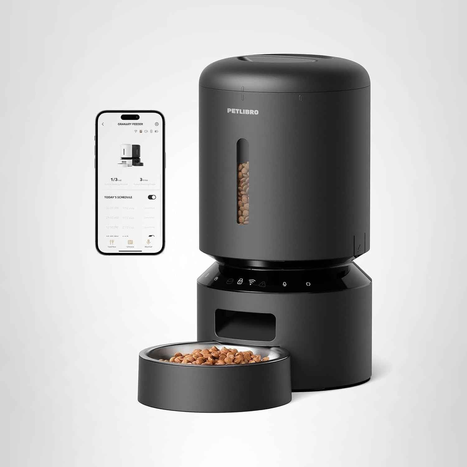 PETLIBRO Automatic Cat Feeder, 5G WiFi Automatic Dog Food Dispenser with Freshness Preservation, 5L Timed Pet Feeder with Low Food Sensor, Up to 10 Meals Per Day, Granary Black
