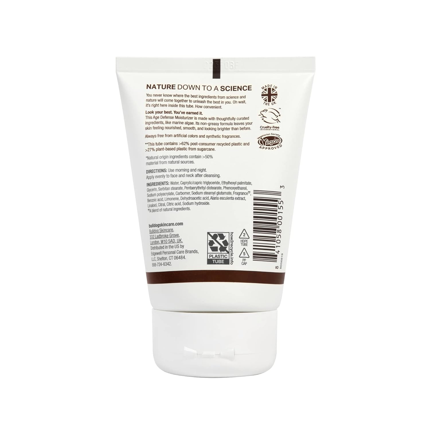 Bulldog Mens Skincare and Grooming Face Moisturizer Age Defense, 3.3 Fluid Ounce for Men's Regular Sensitive Skin