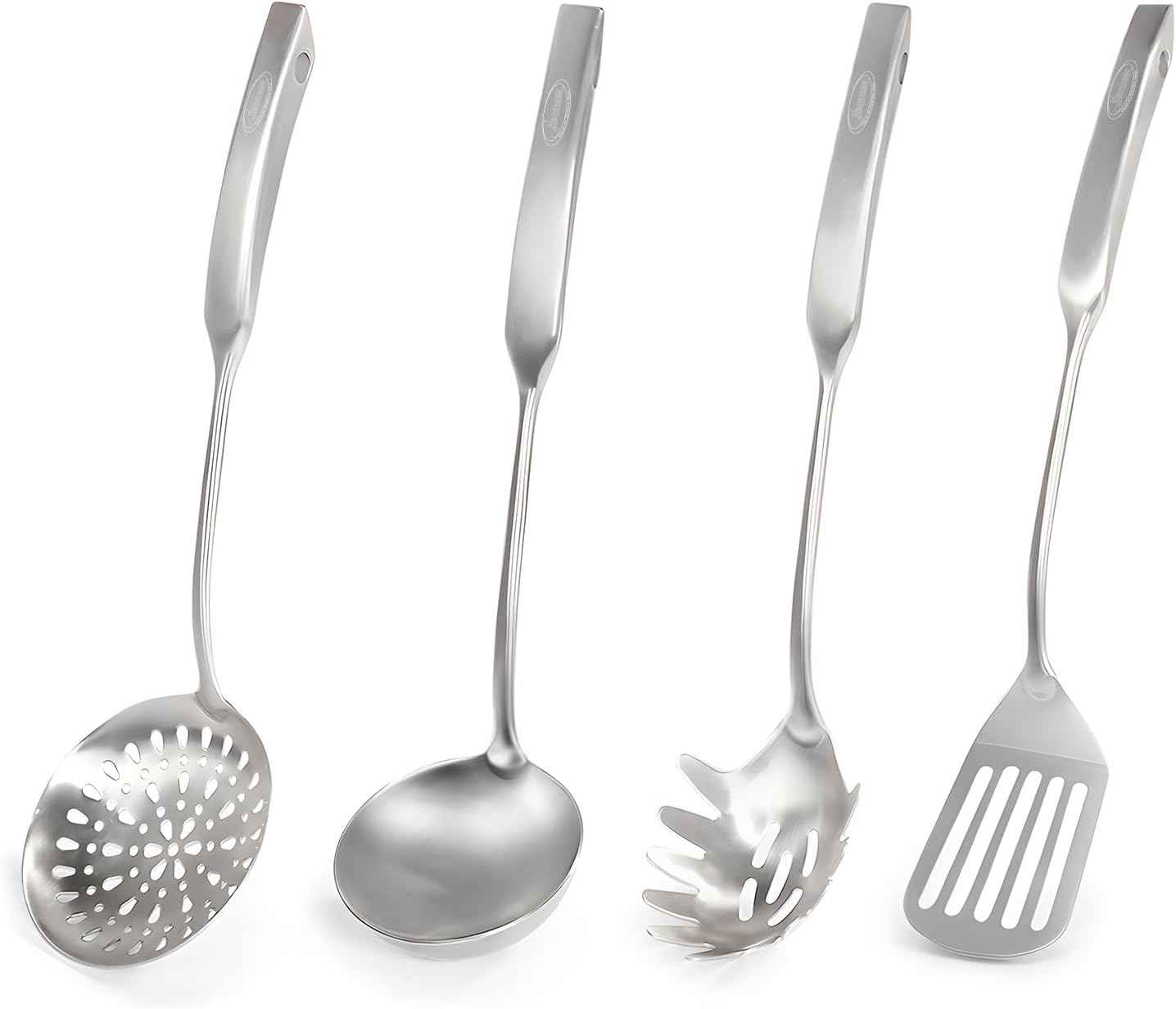Newness 16 Pcs Cooking Utensils Set, 304 Stainless Steel Kitchen Utensils Set, Metal Kitchen Accessories, Include Soup Ladle, Slotted Skimmer Spoon, Spaghetti Spoon and Spatula, Dishwasher Safe