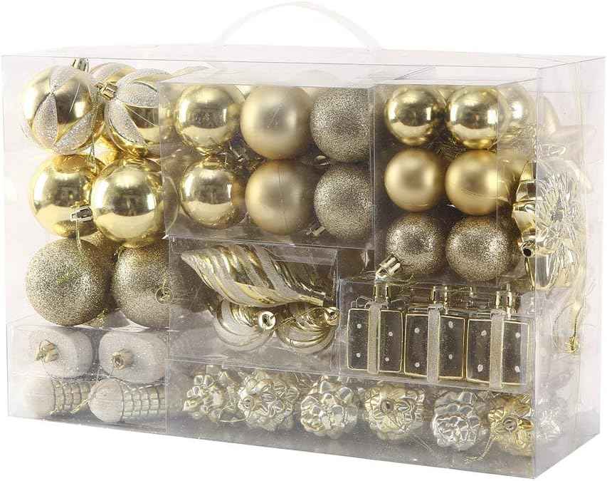 Sattiyrch 76ct Christmas Tree Ornaments Set,Golden Shatterproof Christmas Balls Decorations,Xmas Decorative Hanging Ornaments(Golden)