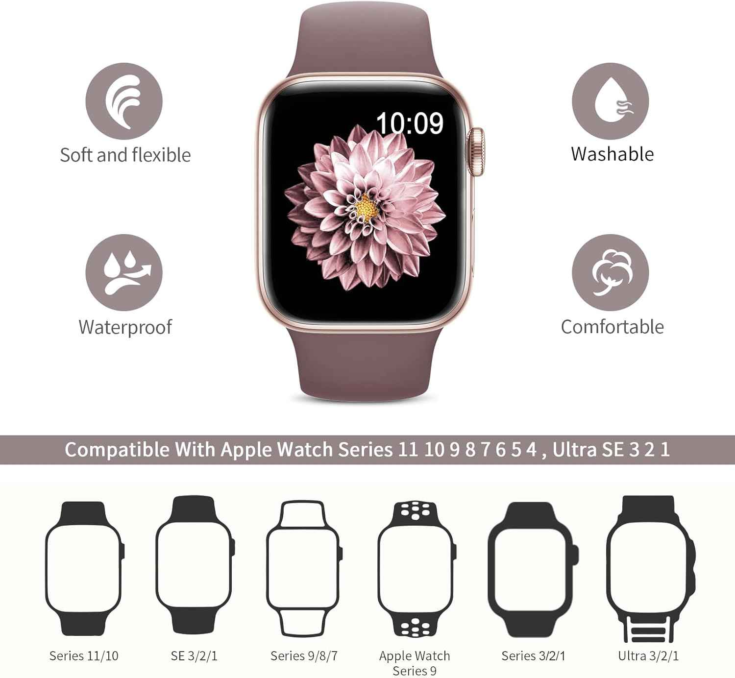 6 Pack Sport Bands Compatible with Apple Watch Band 38mm 40mm 41mm 42mm 44mm 45mm 49mm 46mm,Silicone Waterproof Strap for iWatch Apple Watch Series 11 10 9 Ultra 8 7 6 5 4 3 2 1 SE Women Men