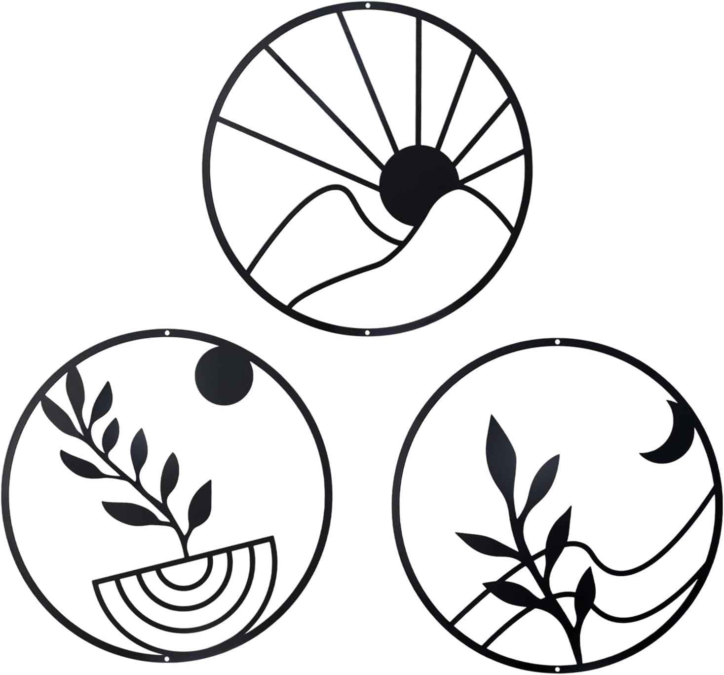 OYEFLY 3 PCS Boho Black Metal Wall Decor,Black Boho Metal Wall Art