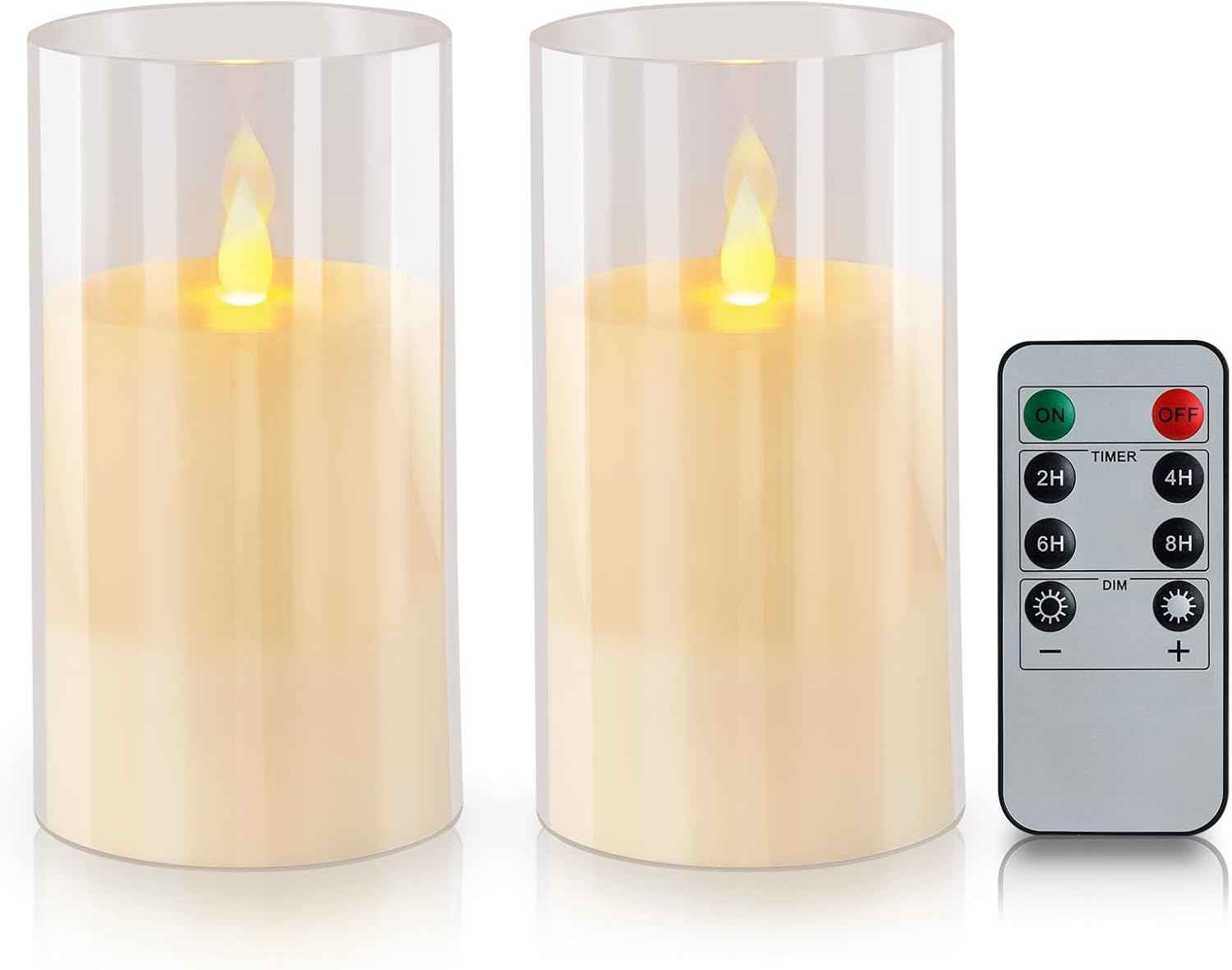 Flameless Candles 4" 5" 6" Set of 3 Acrylic Glass Pillars 3" Diameter Battery Operated Flickering Candles Include 10-Key Remote with Timer Function 400+ Hours (Gray, Warm Light 3 Pack)