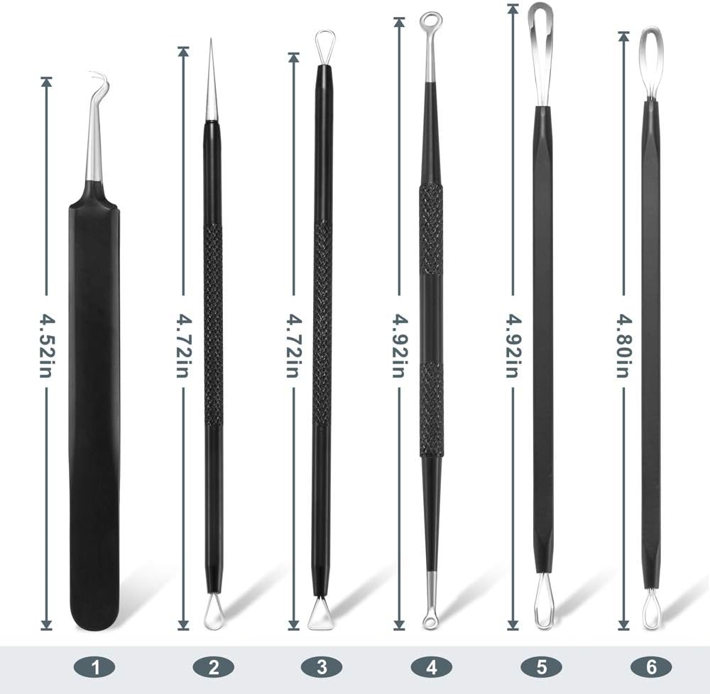 6-piece professional stainless steel blackhead remover pimple popper tool kit with ergonomic handle