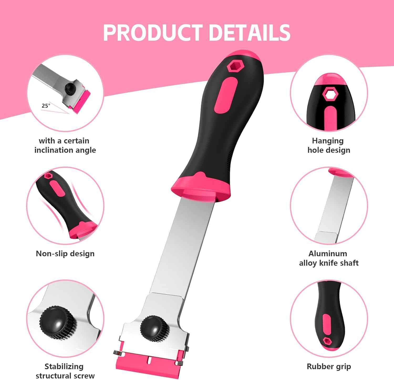 3 Pack Razor Blade Scraper Set, Includes 30 Plastic & 30 Metal Blades, Multi-Purpose Tool for Glass, Cooktop, Sticker Removal, Paint & Gum Cleaning (Pink)