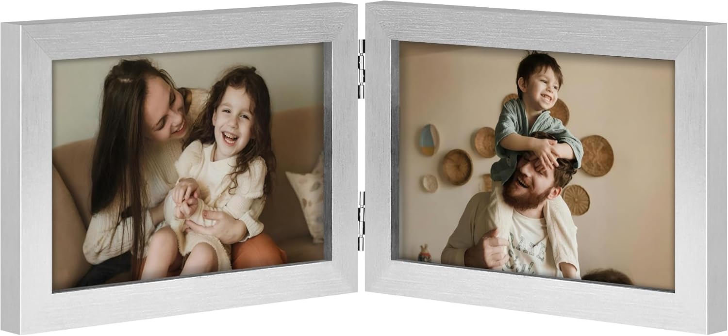 decorUhome double 4x6 picture frame vertical engineered wood bifold photo frame with plexiglass tabletop display black