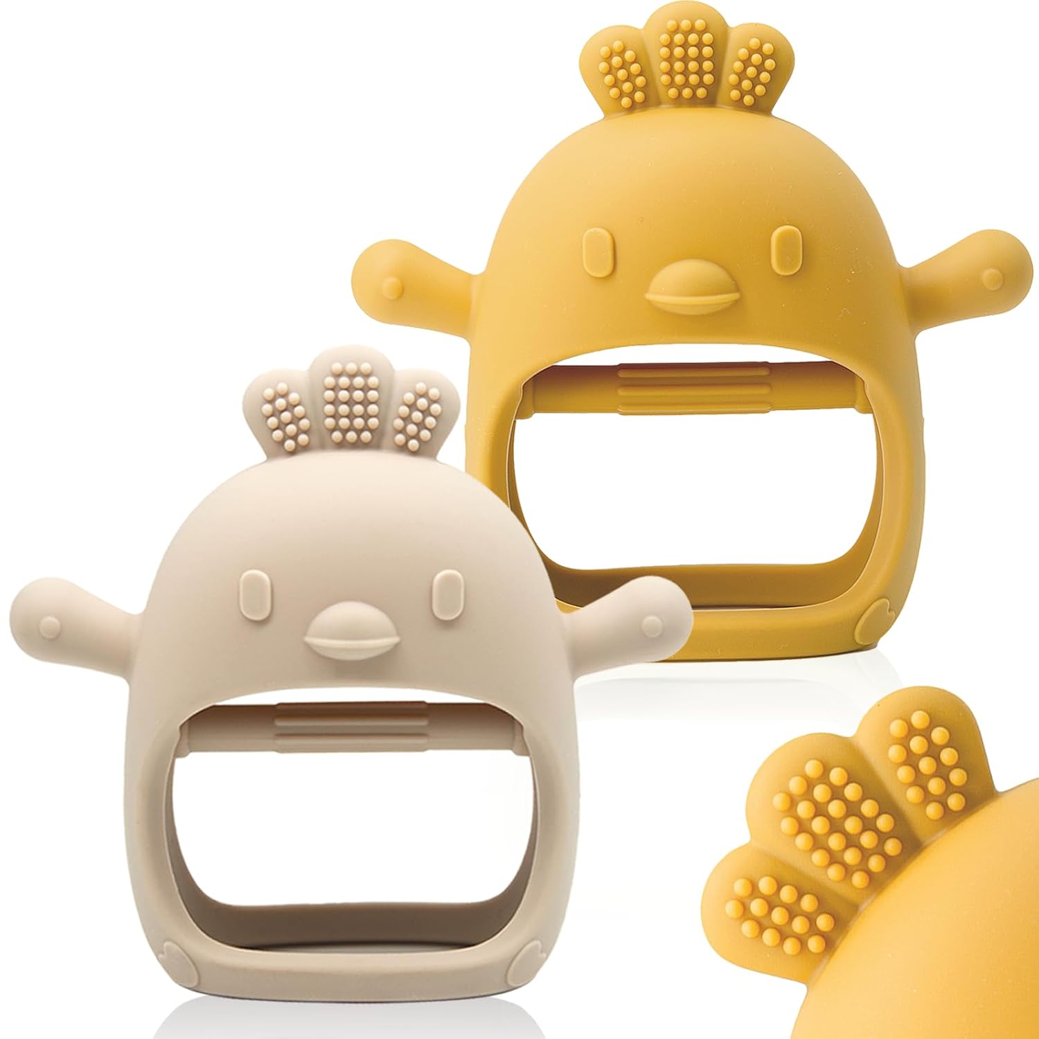 2-pack ChooKaChoo silicone teething mitten for babies over 3 months, anti-dropping, BPA free