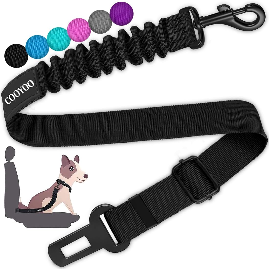 cooyoo dog seat belt 3 piece set adjustable nylon pet safety harness heavy duty elastic