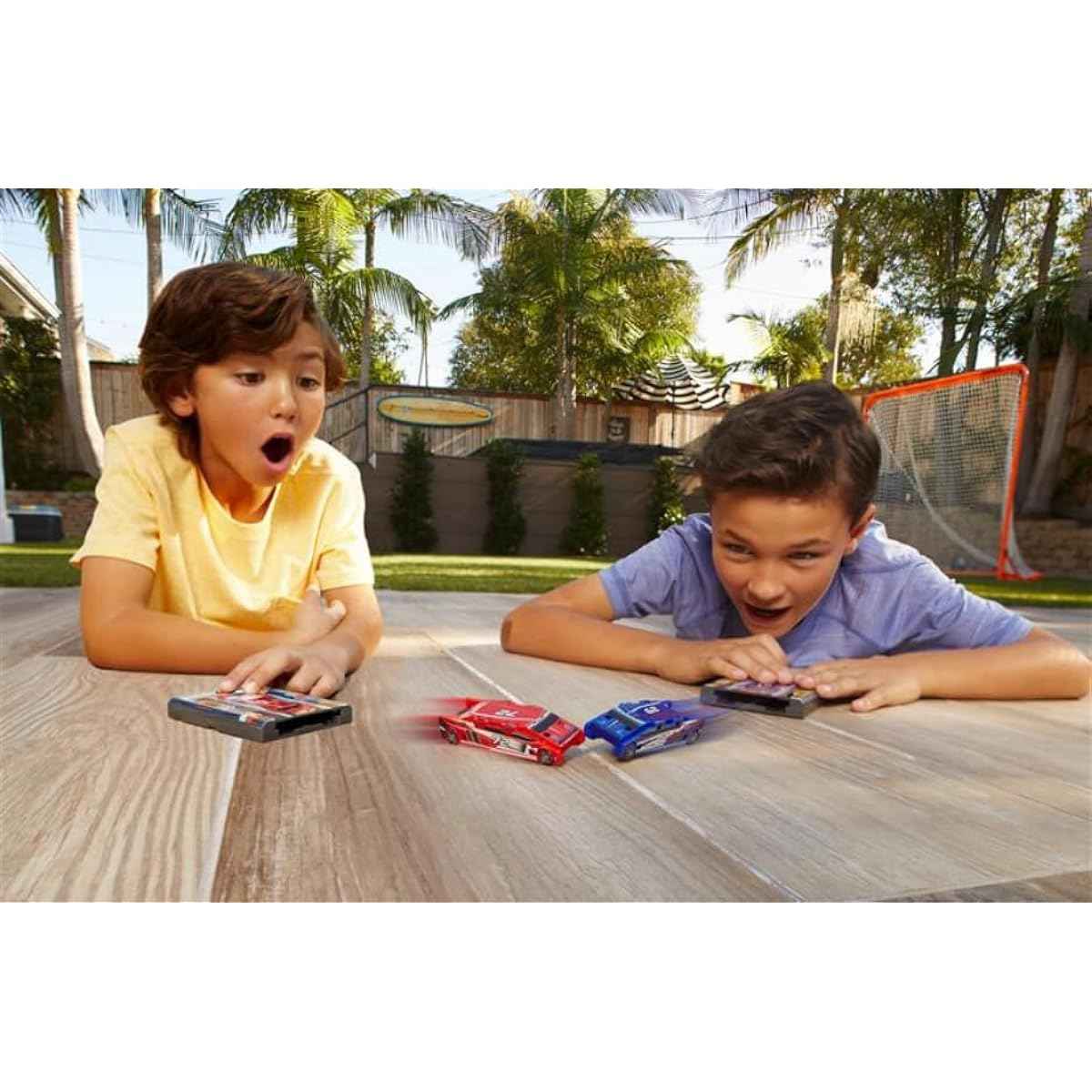 FLAT 2 FAST Original Stunt Card Racer – Flat Car Racer and Pocket Size Racecar Launcher with Built-in Button for Stunt Launching and Racing – Compact – Crimson Red