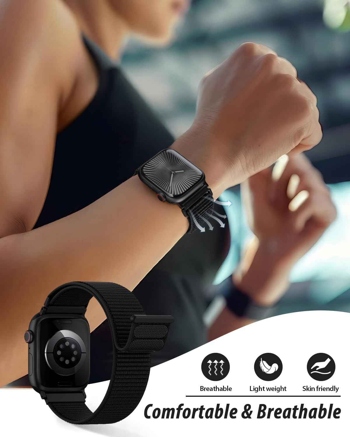 Nylon Loop Sport Band Compatible with Apple Watch Bands 44mm 45mm 46mm 49mm 42mm for Women Men, iWatch Wrist Straps for Ultra 3 2, Se, Series 11 10 9 8 7, Breathable, Soft Band Ideal for Outdoor