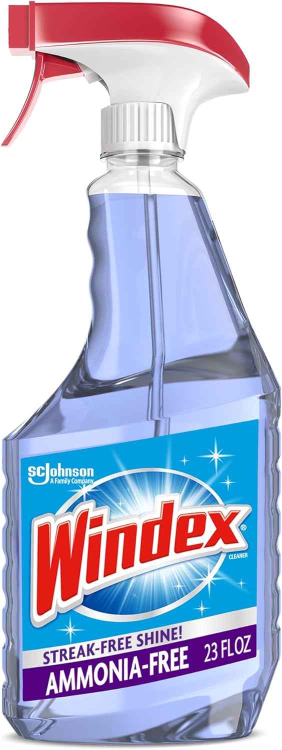 Windex Glass and Window Cleaner Spray Bottle, Ammonia Free, Packaging Designed to Prevent Leakage and Breaking, Surface Cleaning Spray, Crystal Rain Scent, 23 Fl Oz