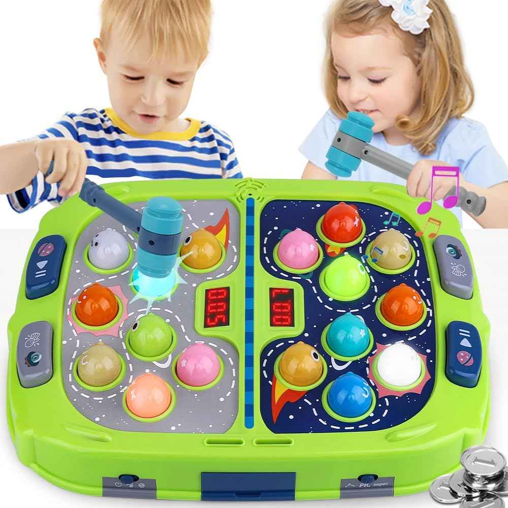 Whack Game Mole for Toddlers, Toys for 3-12 Year Old Boys and Girls, Pounding Game for Kids,Gifts for 3 4 5 6+ Year Old Boys, Interactive Educational Toy with Sound and Light,PK Mode with 2 Hammers
