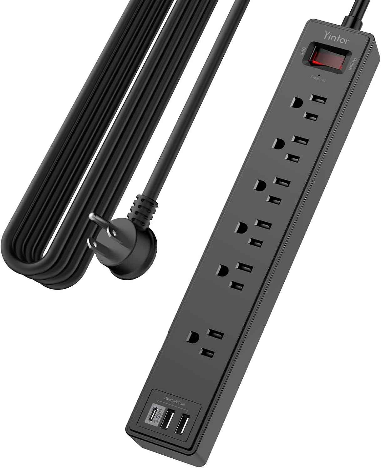 6Ft Power Strip Surge Protector - Yintar Extension Cord with 6 AC Outlets and 3 USB Ports for for Home, Office, Dorm Essentials, 1680 Joules, ETL Listed, (Black)