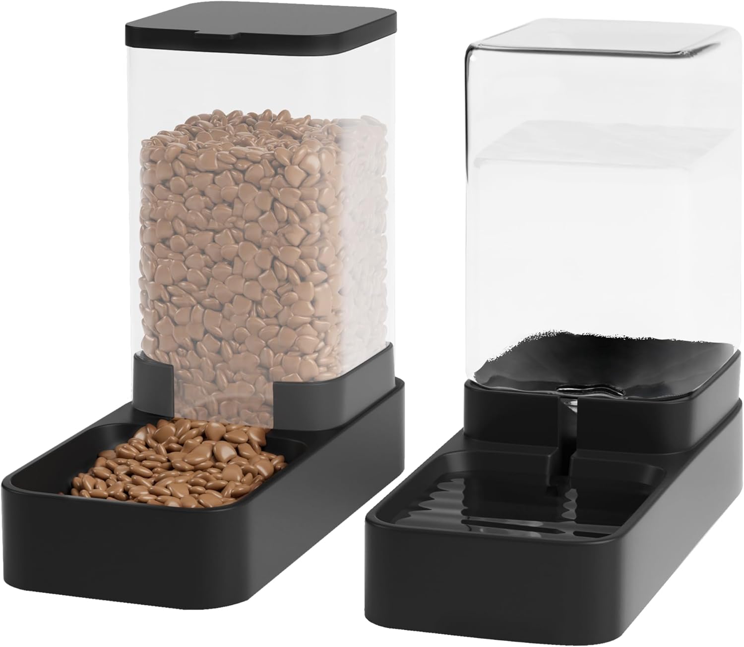 Automatic Cat Feeder and Water Dispenser Set with Pet Food Bowl, Gravity Dog Waterer, and Food Feeder for Small to Large Pets, 3.3L Black