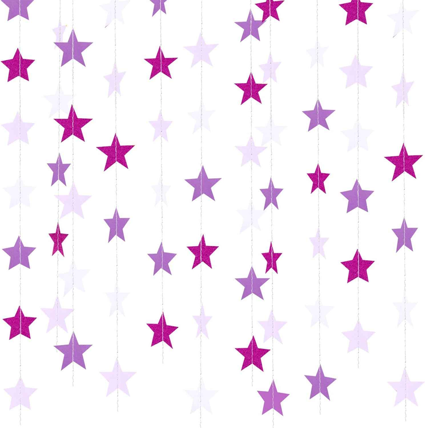 Patelai Glitter Star Garland Banner Christmas Decor 130 Feet Star Hanging Bunting Banner Twinkle Backdrop for Homecoming Classroom Wedding Birthday Halloween Party Supplies(Gold)