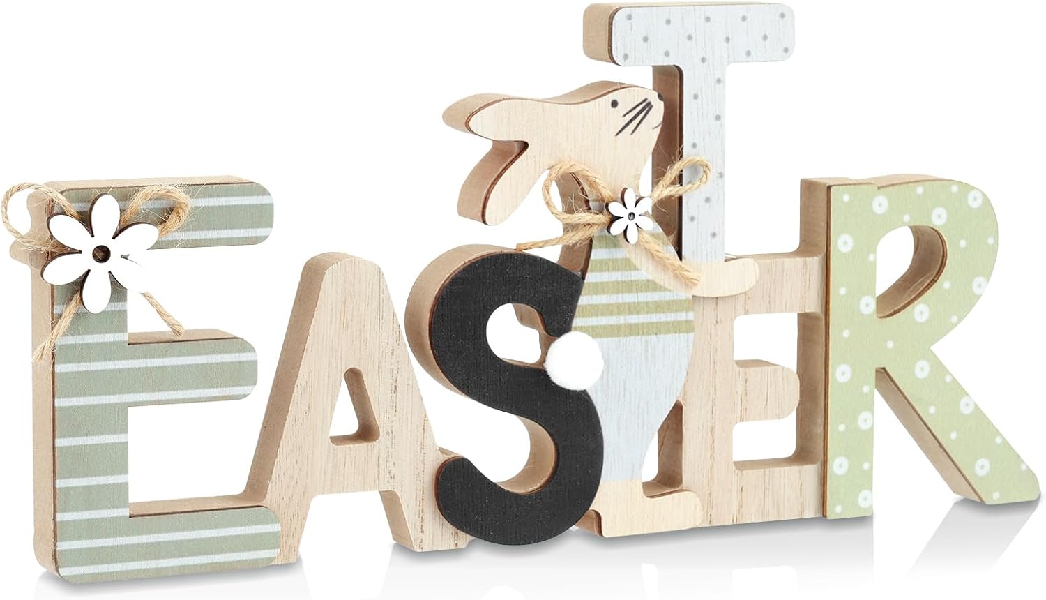 Farmhouse-style Wooden Bunny Easter Decorations for Home Indoor Tiered Tray Display