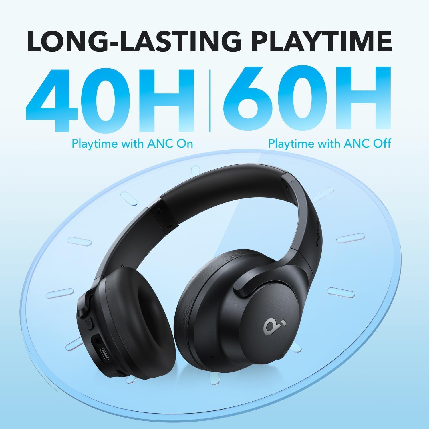 Soundcore by Anker Q20i Hybrid Active Noise Cancelling Headphones, Wireless Over-Ear Bluetooth, 40H Long ANC Playtime, Hi-Res Audio, Big Bass, Customize via an App, Transparency Mode (Black)