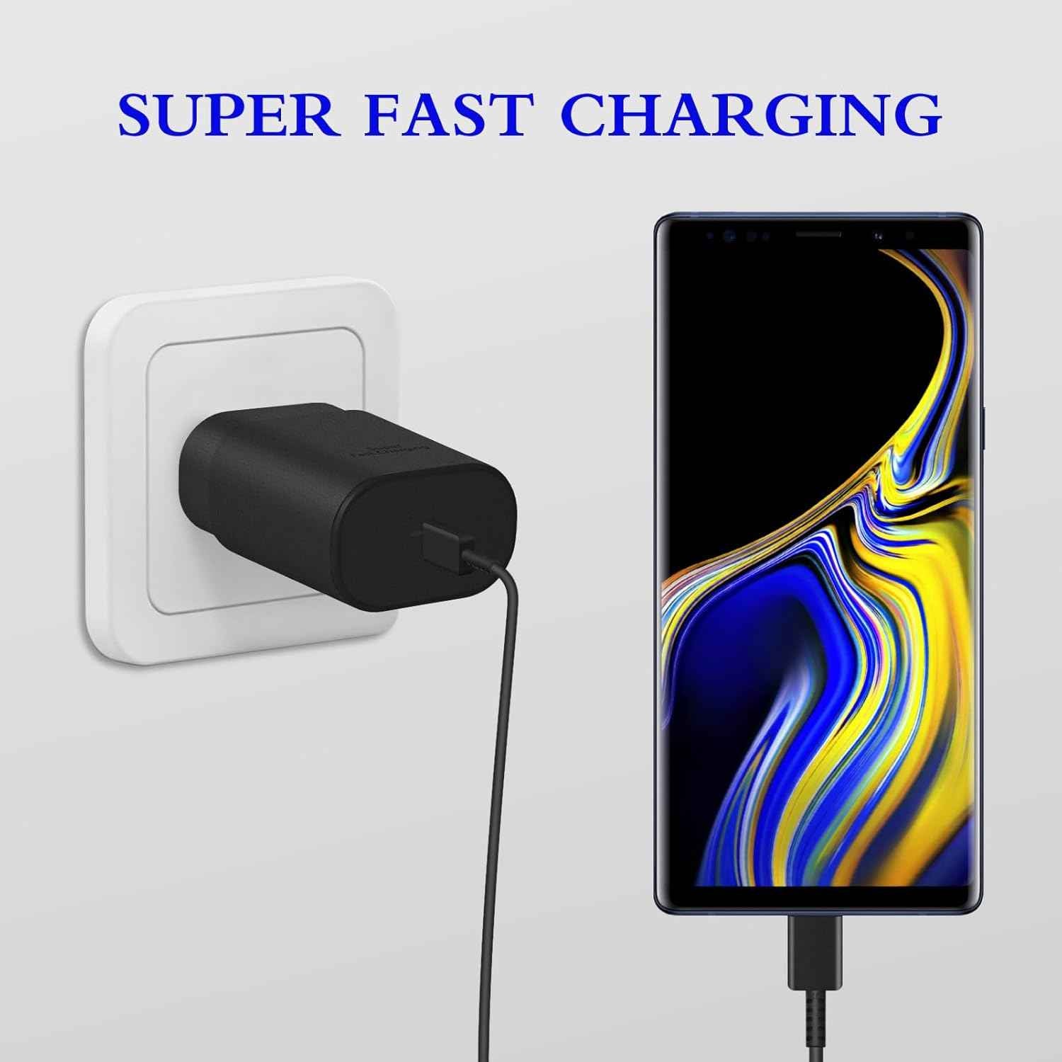Type C Charger 2-Pack 25W Type C Fast Charging Block with 6ft USB C Charger Cable Compatible with Galaxy S25 S24 S23 S22 S21+/Phone 17/16/16 Pro Max/15/15 Pro Max/15 Plus-Black
