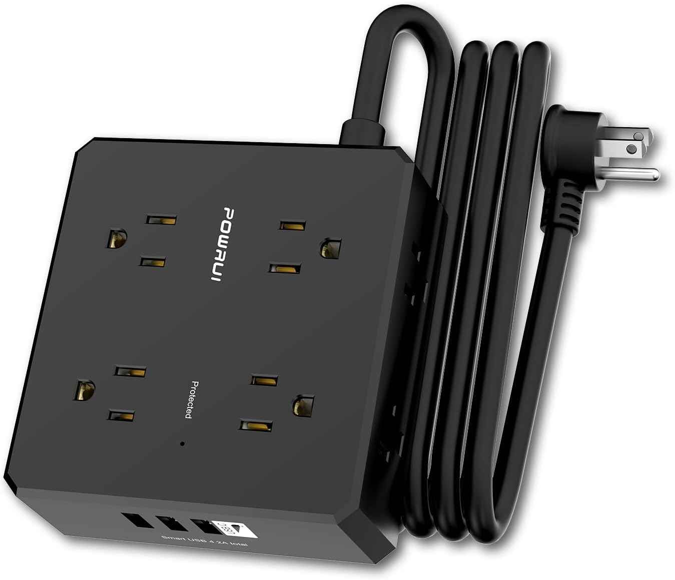 Surge Protector Power Strip - 6 Ft Flat Plug Extension Cord with 8 Widely Outlets and 4 USB Ports(1 USB C), 3 Side Outlet Extender for Home Office, White, ETL Listed