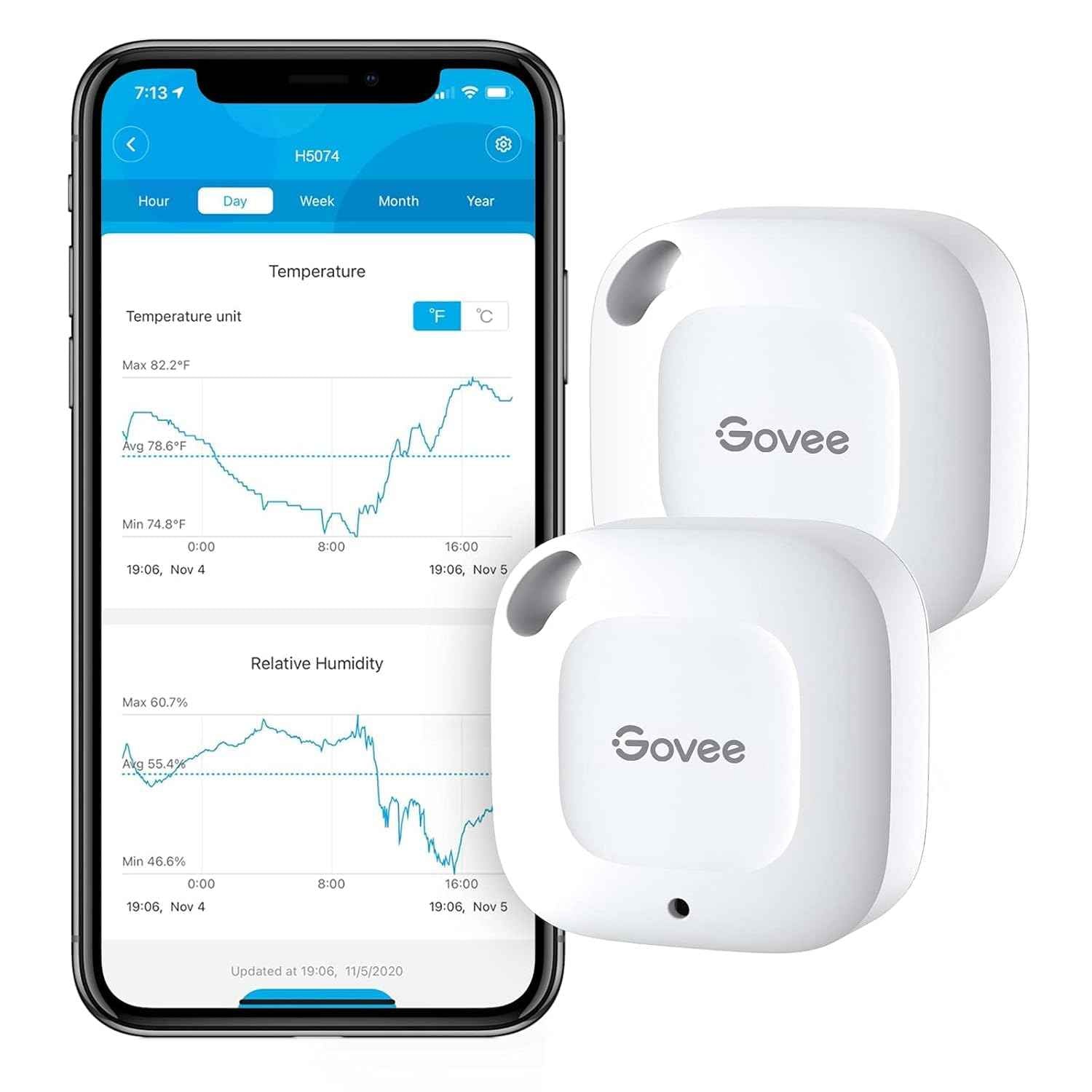Govee Bluetooth Hygrometer Thermometer, Wireless Thermometer, Mini Humidity Sensor with Notification Alert, Data Storage and Export, 262 Feet Connecting Range
