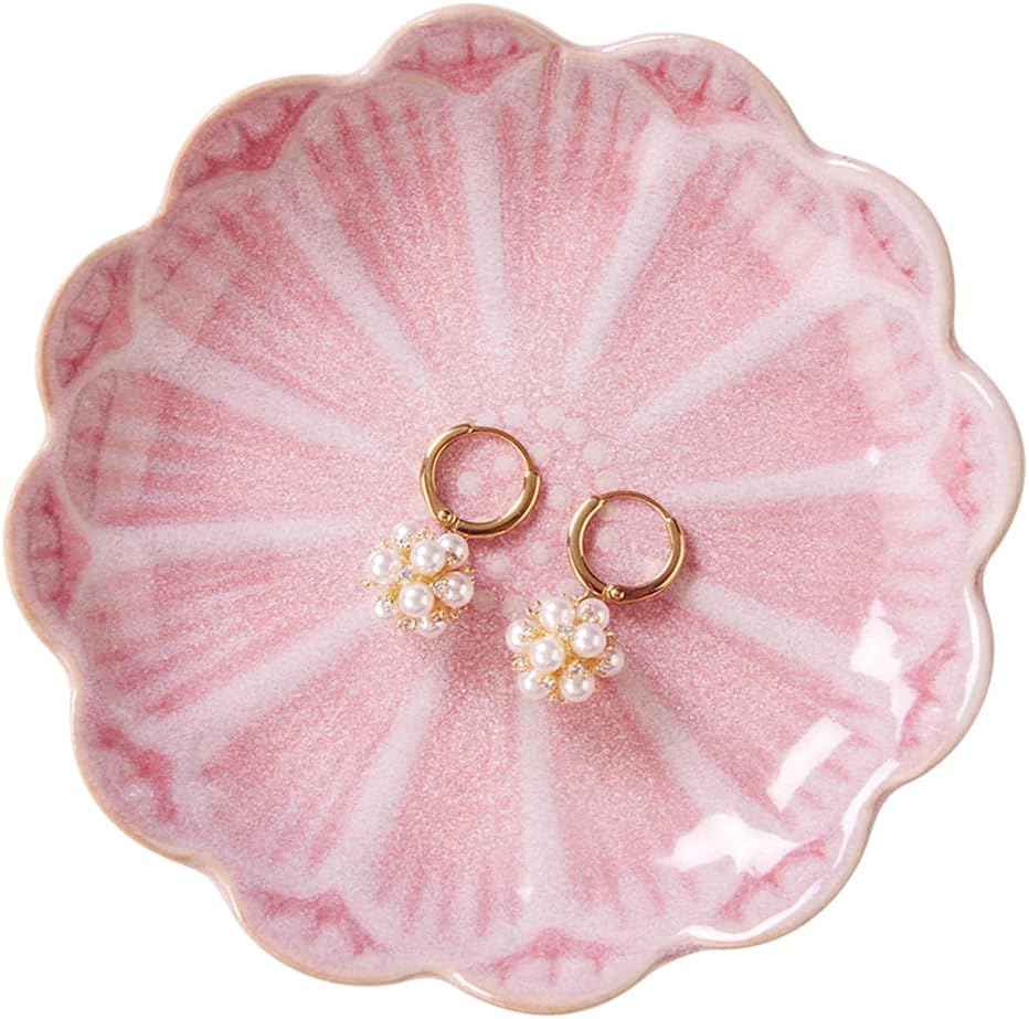 Lotus Leaf Shape Decorative Ring Tray, Small Key Bowl, Ceramic Trinket Tray Jewelry Dish Organizing Necklace Earrings, Home Decoration for Mom Best Friend Sister, Pink.