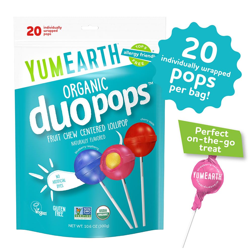 yumearth organic duo pops - allergy friendly, organic, vegan, gluten free, no artificial dyes, 20 count