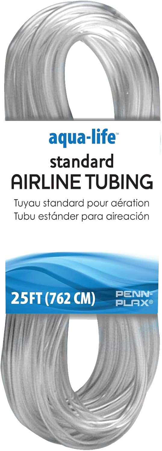 Penn-Plax clear and flexible 3/16" airline tubing for aquariums, 25 feet, safe for freshwater and saltwater fish tanks