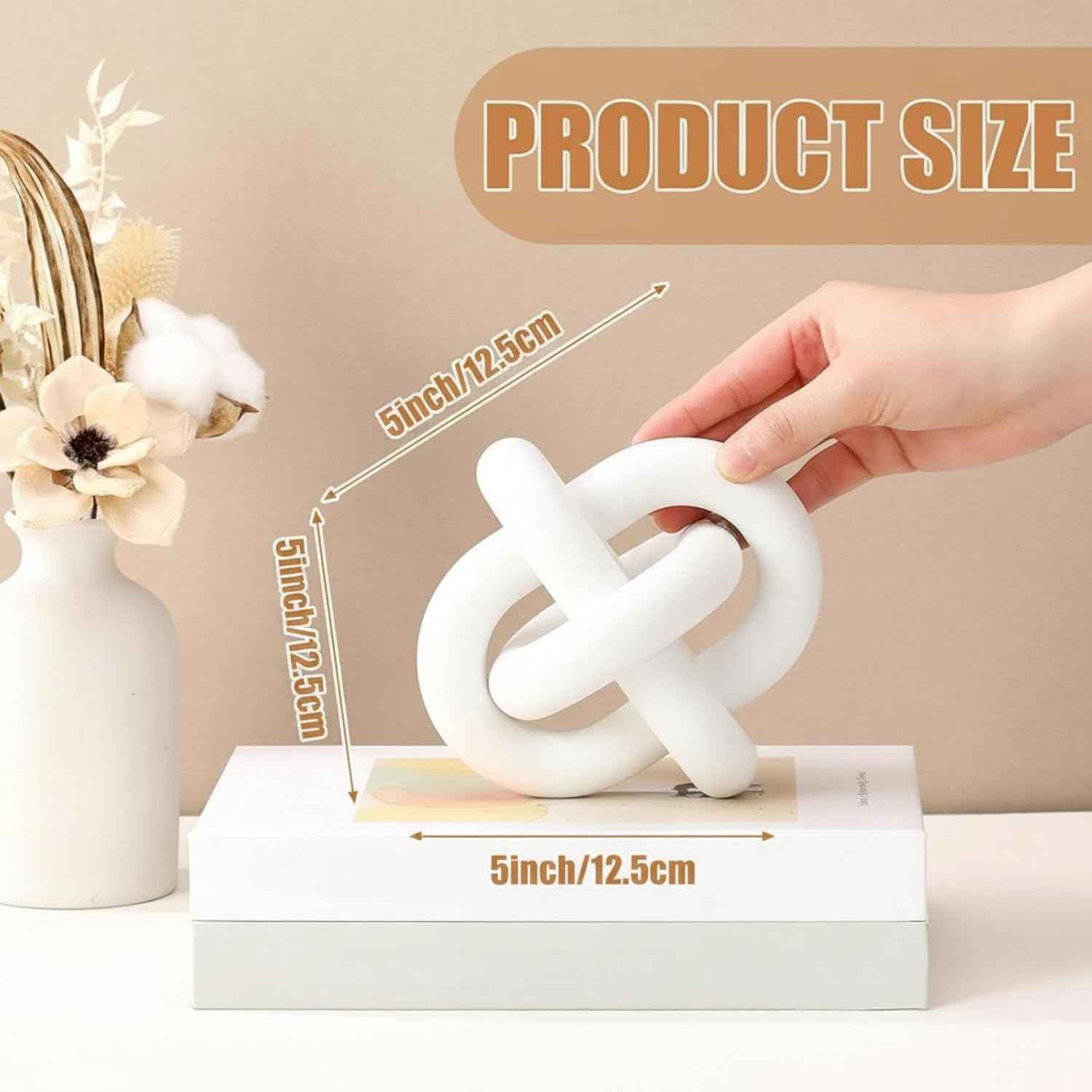 3 Link Wood Knot Decor - Hand Carved Coffee Table Decoration, Boho Chain Link Decor, Modern Shelf, Rustic Objects for Home Living Room Bedroom(White)