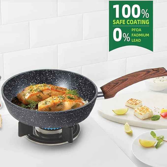 Kitchen Academy Induction Pots and Pans Set Non Stick - 12 Piece Granite Cookware Set, Black Kitchen Nonstick Cooking Pans Set