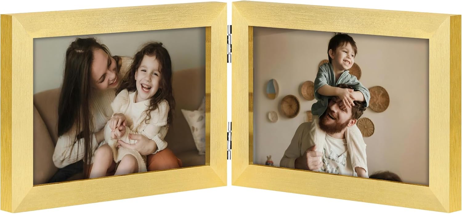decorUhome double 4x6 picture frame vertical engineered wood bifold photo frame with plexiglass tabletop display black