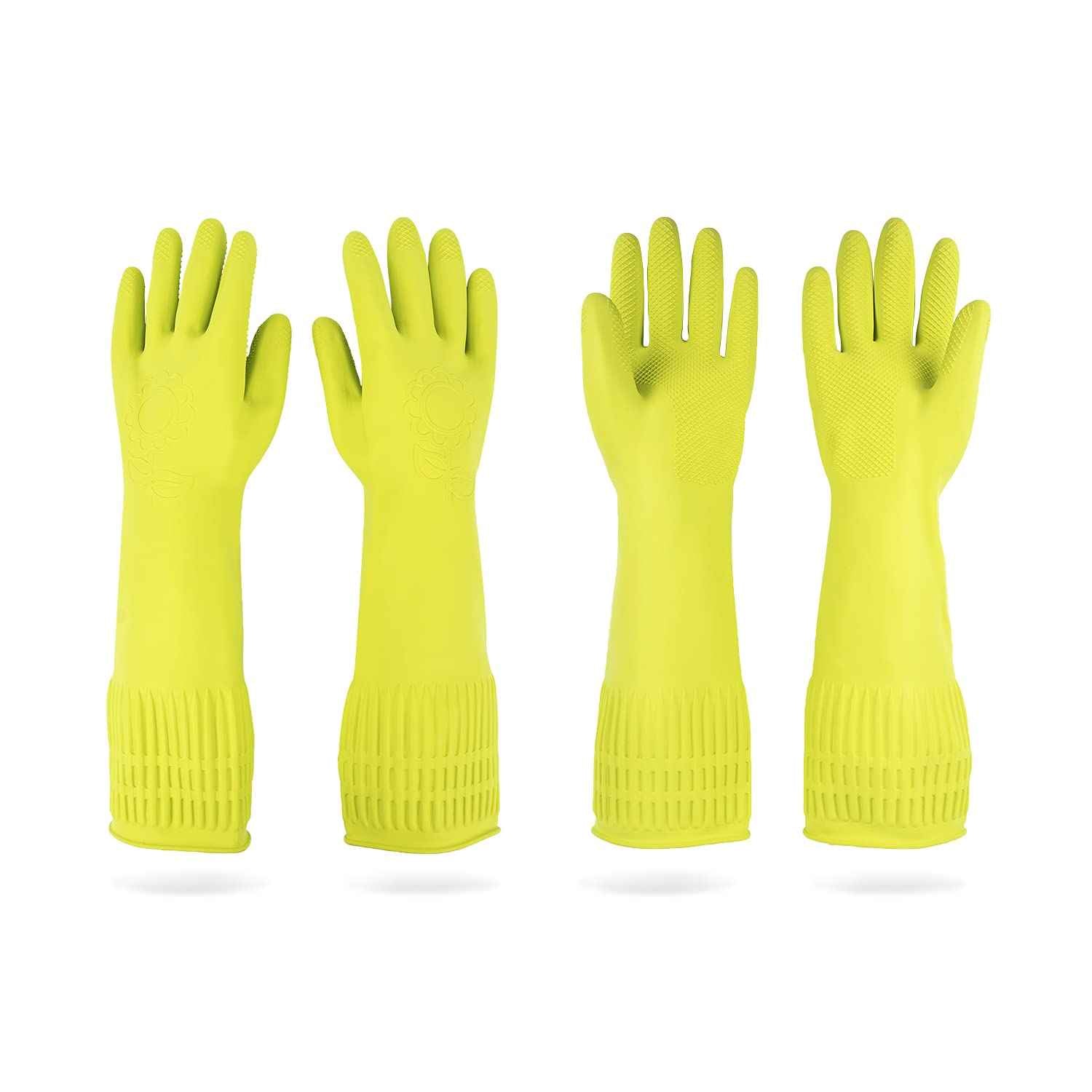 Mamison 2 Pairs Reusable Waterproof Household Dishwashing Cleaning Rubber Gloves, Non-Slip Kitchen Glove (Pink, Medium (Pack of 2))