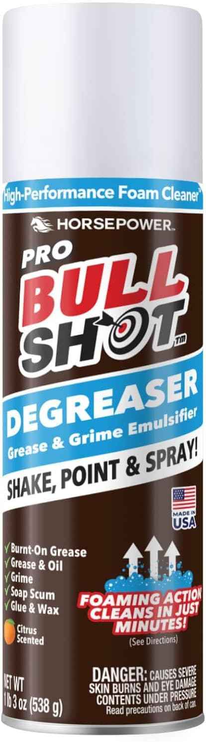 Bull Shot Degreaser Pro, Foaming Degreaser & Grime Remover, Heavy-Duty, AS SEEN ON TV, Residue-Free, Shake, Point & Spray, Emulsifies Grease, Oil Splatters, Glue, Tape Residue & More - Made in the USA