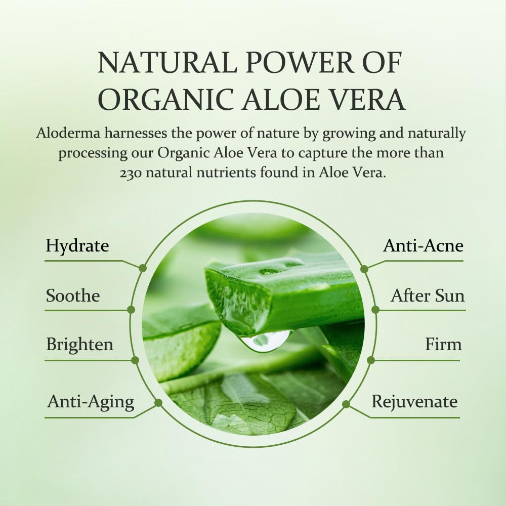 aloderma organic 96% aloe vera gel hydrating face body after-sun care 7oz