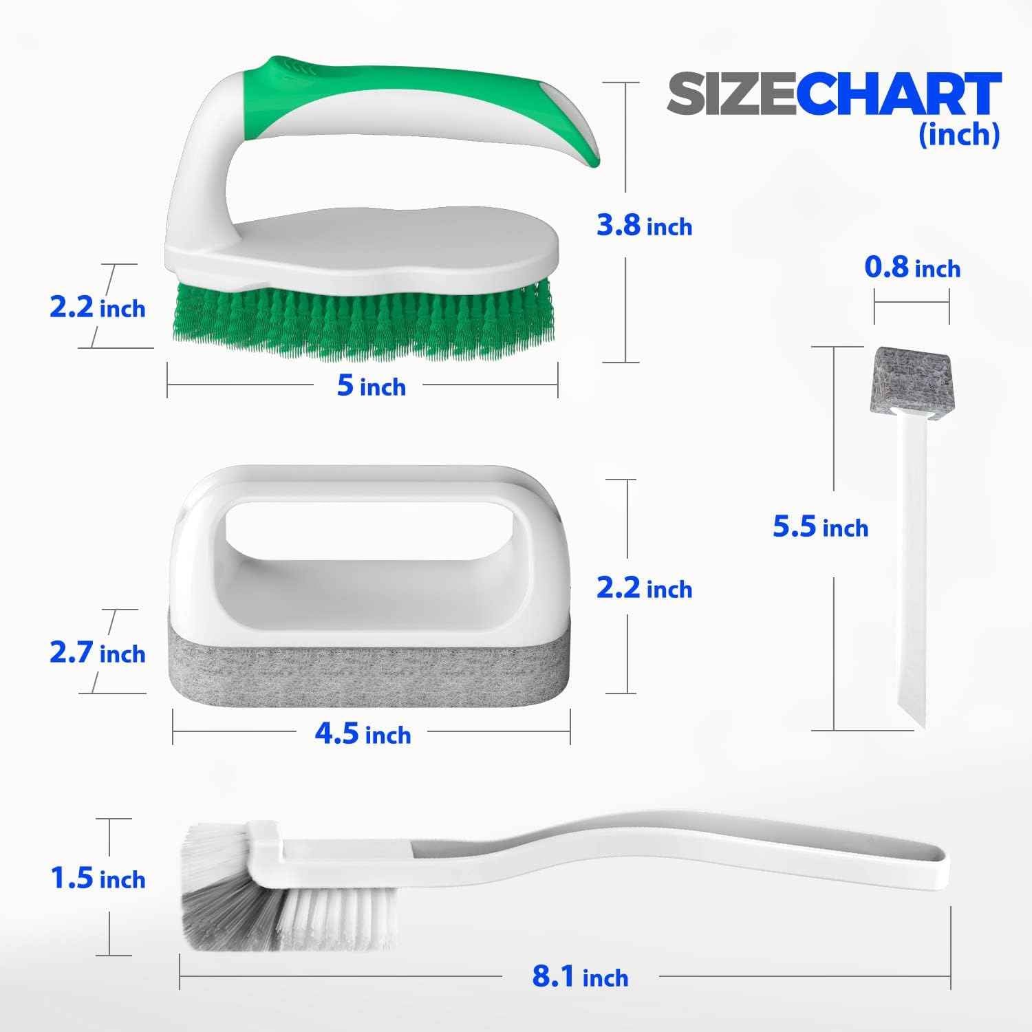 Holikme 7 Pack Deep Cleaning Brush Set, Scrub Pads with Scraper Tip for Pool Walls, Bathroom, Grout, Floor, Tub, Shower and Kitchen Surface (Green)