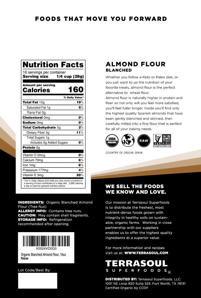 Terrasoul Superfoods organic almond flour pack of 2, 2 lbs each, grain-free, gluten-free, keto baking
