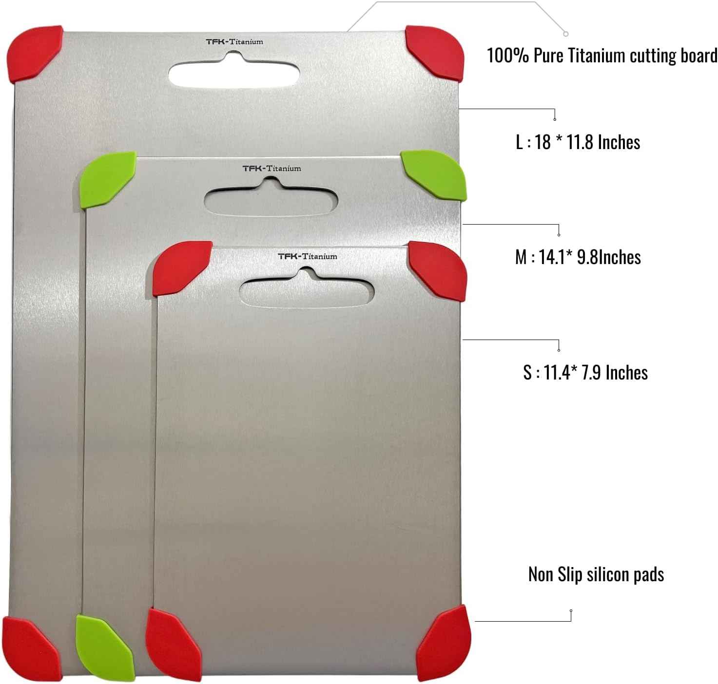 Titanium Cutting Board - 100% Pure Titanium Cutting Boards for Kitchen, Non toxic, Dishwasher safe and with Non slip silicon pads for stable and water resistance cutting (Large)