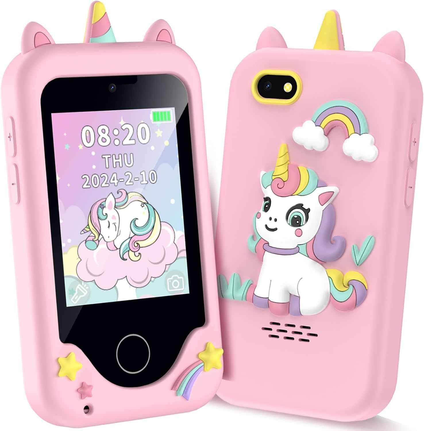 WEOLULI Kids Smart Phone with Dual Camera, Game & Music Player, Toddler Learning Play Toy Cell Phone, Gifts for Girls, Christmas, Birthday, Age 3-10, Light Pink