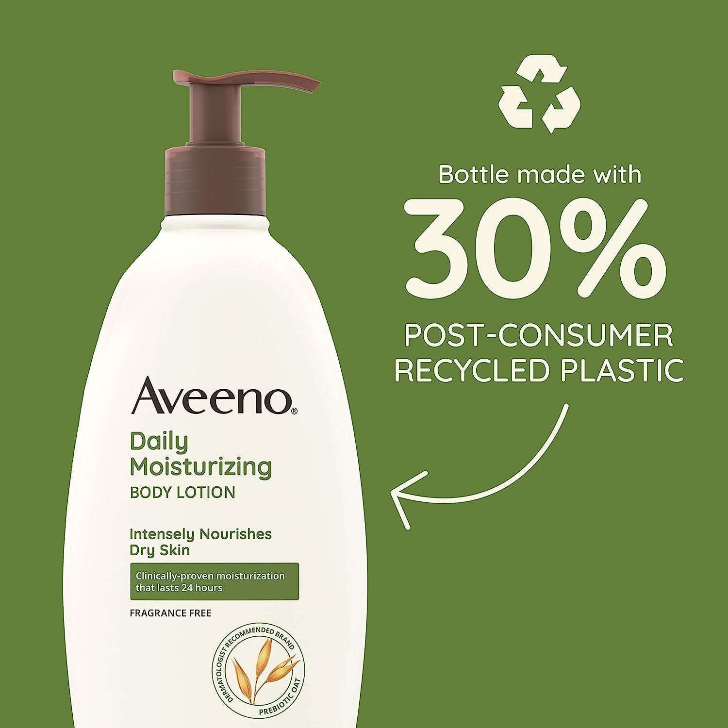 aveeno daily moisturizing body lotion for dry skin, 18 fl oz, paraben free, fragrance free